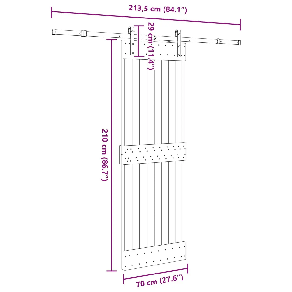 Sliding Door Pine Wood Frame Steel Track Modern Space-Saving Interior 70x210cm Brown and Black