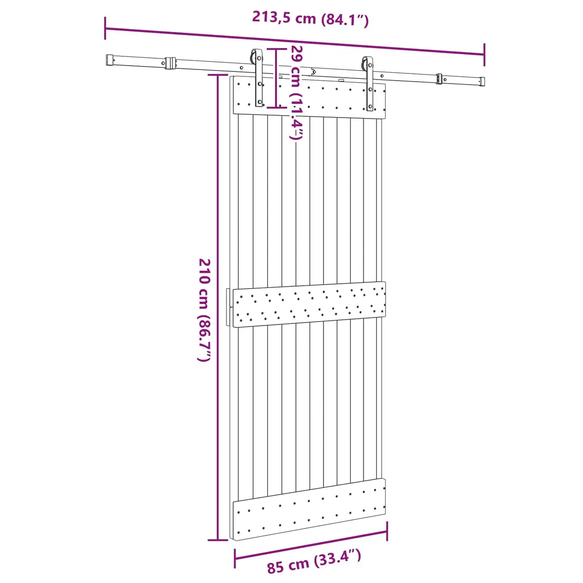 Sliding Door Pine Wood Natural Black Frame 85x210cm