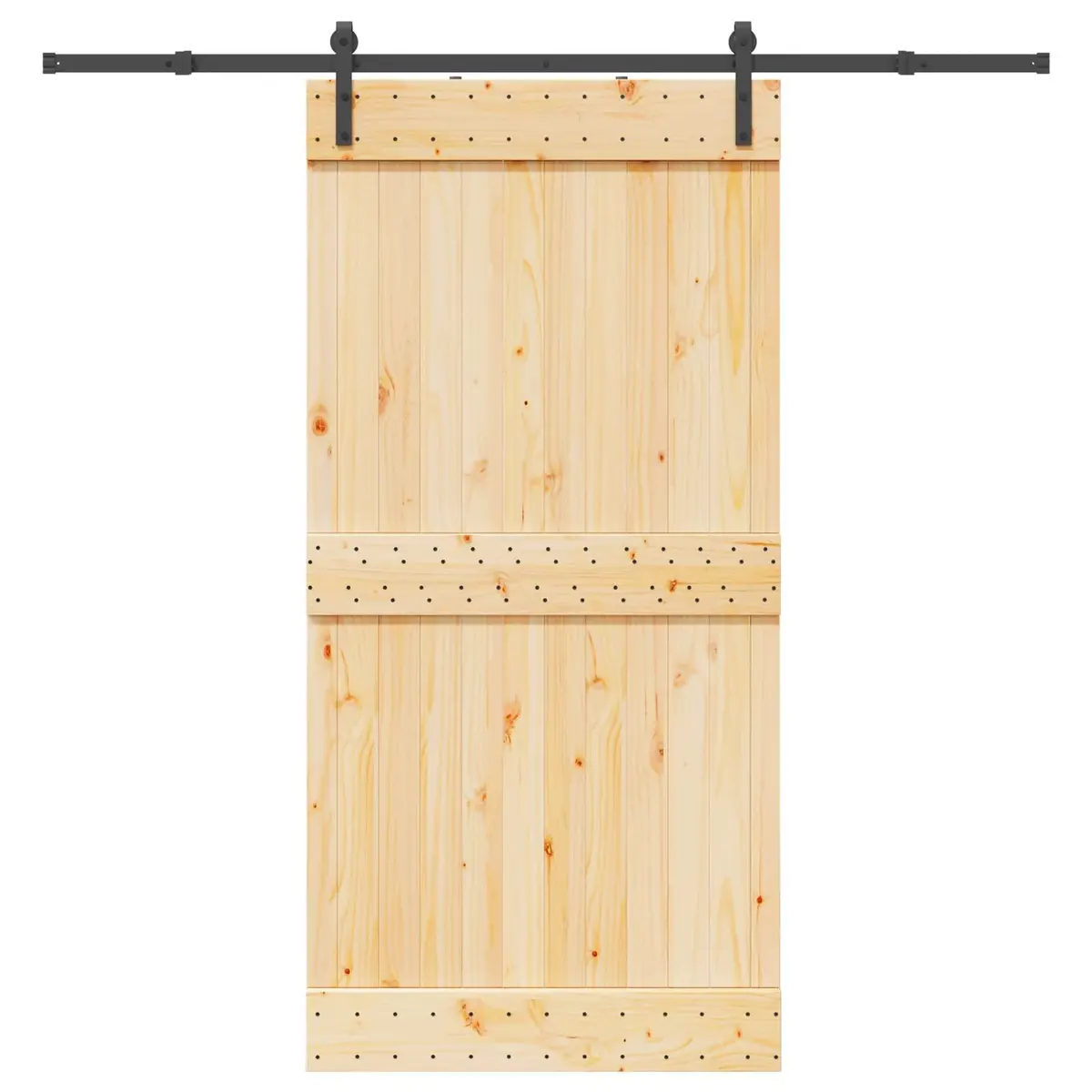 Sliding Door Solid Pine Wood Natural 100 x 210 cm Black Frame Modern Space-Saving
