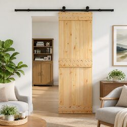 Practical Pine Wood Sliding Door with Space-Saving Design