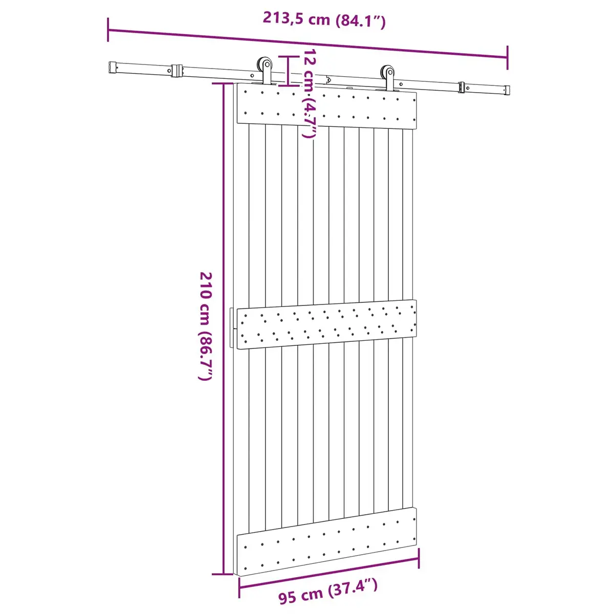 Sliding Door Natural Pine Wood Brown Powder-Coated Steel Track 95 x 210 cm Modern Space-Saving