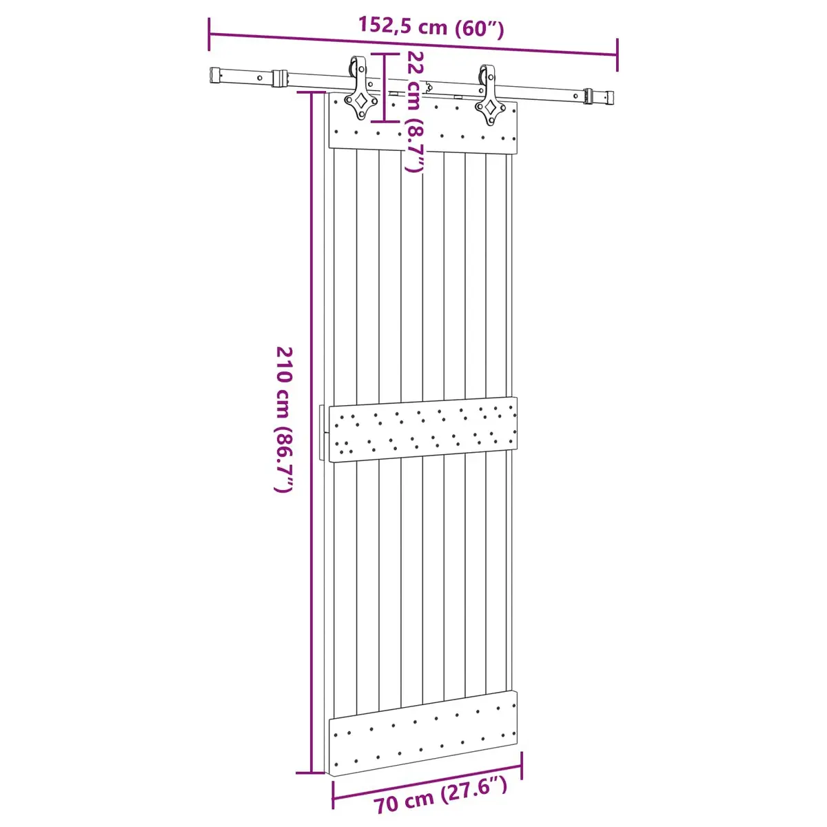 Sliding Door Natural Pine Wood 70x210cm Brown Steel Track