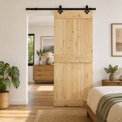 Functional Sliding Door in Pine Wood and Steel Frame for Home Use 85x210cm