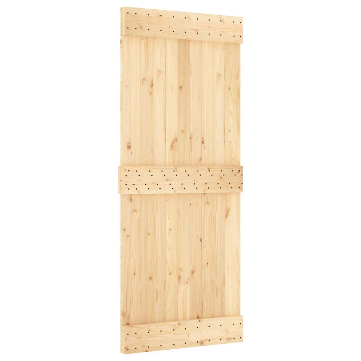 Sliding Door with Top Track Natural Pine Wood and Black Steel Frame 85x210cm