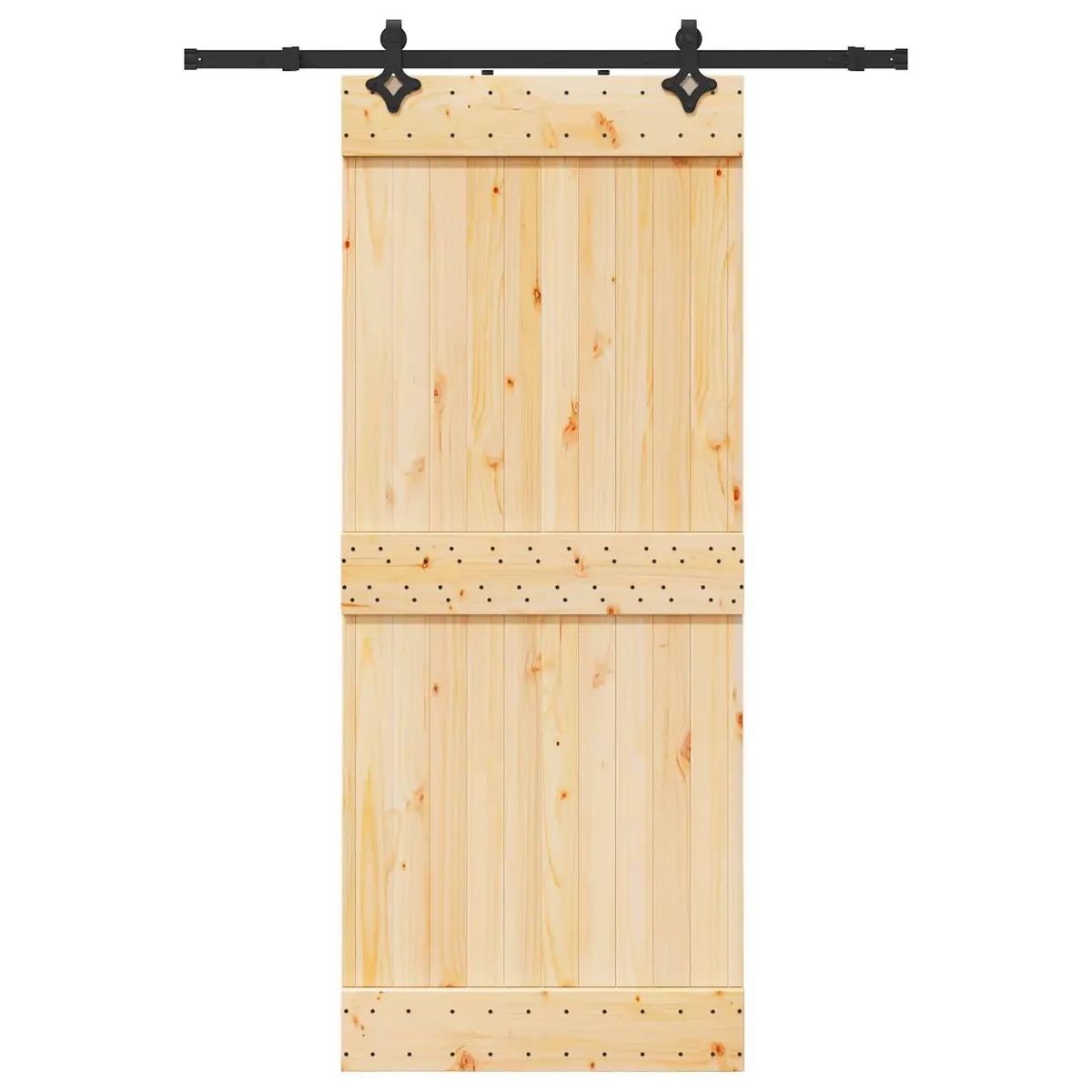 Sliding Door with Top Track Natural Pine Wood and Black Steel Frame 85x210cm
