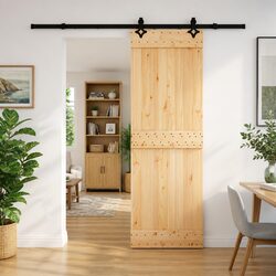Sliding Door 70x210cm Natural Pine Wood Black Steel Track Modern Room Divider