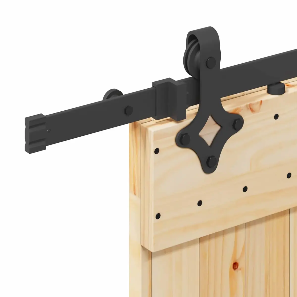 Sliding Door Solid Pine Wood 95 x 210 cm Natural Wood and Black Track
