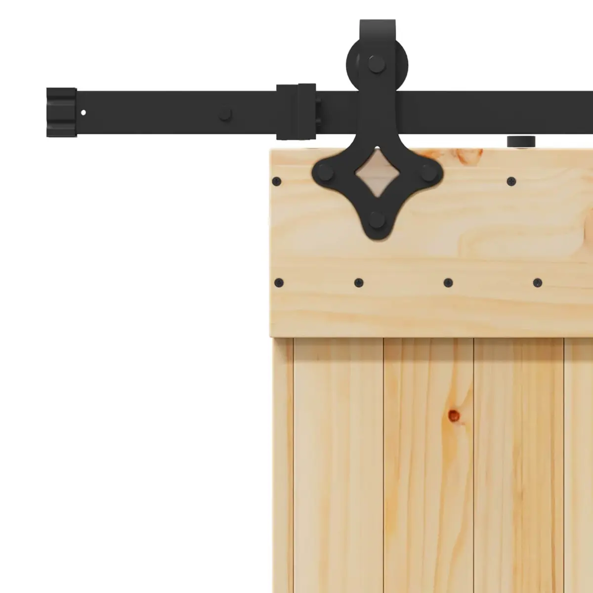 Sliding Door Solid Pine Wood 95 x 210 cm Natural Wood and Black Track