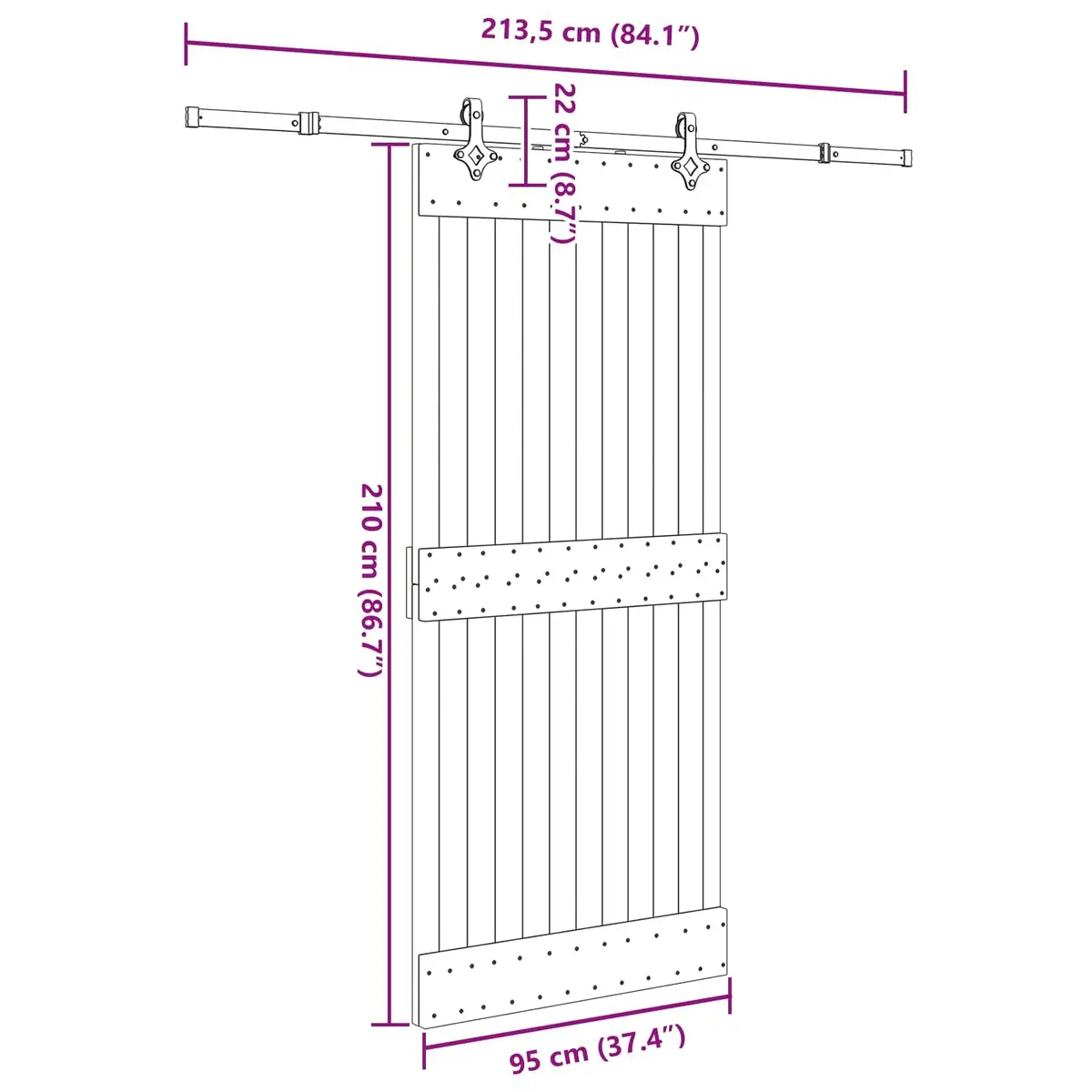 Sliding Door Solid Pine Wood 95 x 210 cm Natural Wood and Black Track