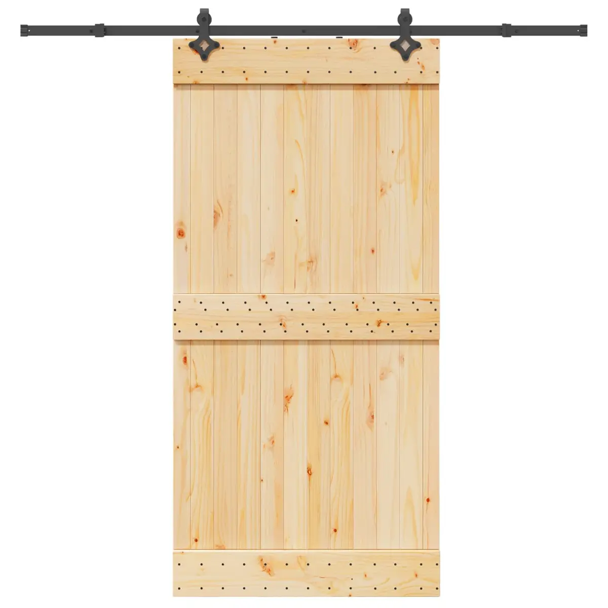Sliding Door Solid Pine Wood Natural Brown Black 100 x 210 cm