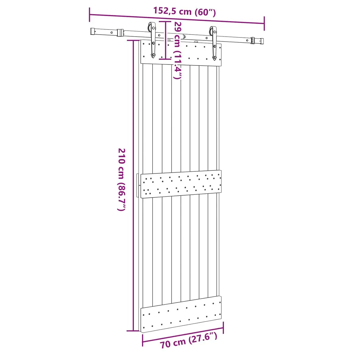 Sliding Door Natural Pine Wood Black Steel Track 70 x 210cm