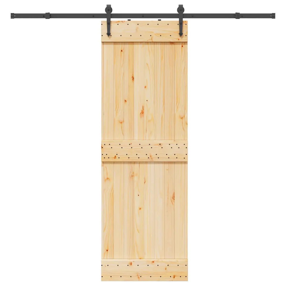 Sliding Door Pine Wood Frame Steel Track 70x210cm Natural Black