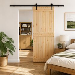 Sliding Door Modern Design Pine Wood Frame Black Track 80x210cm Space-Saving