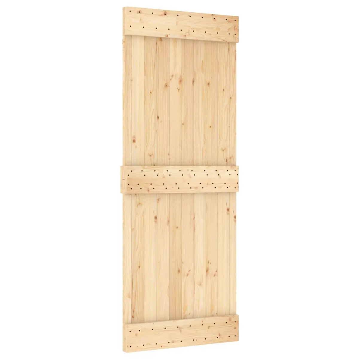 Sliding Door Pine Wood Frame 85 x 210 cm Brown Black Track