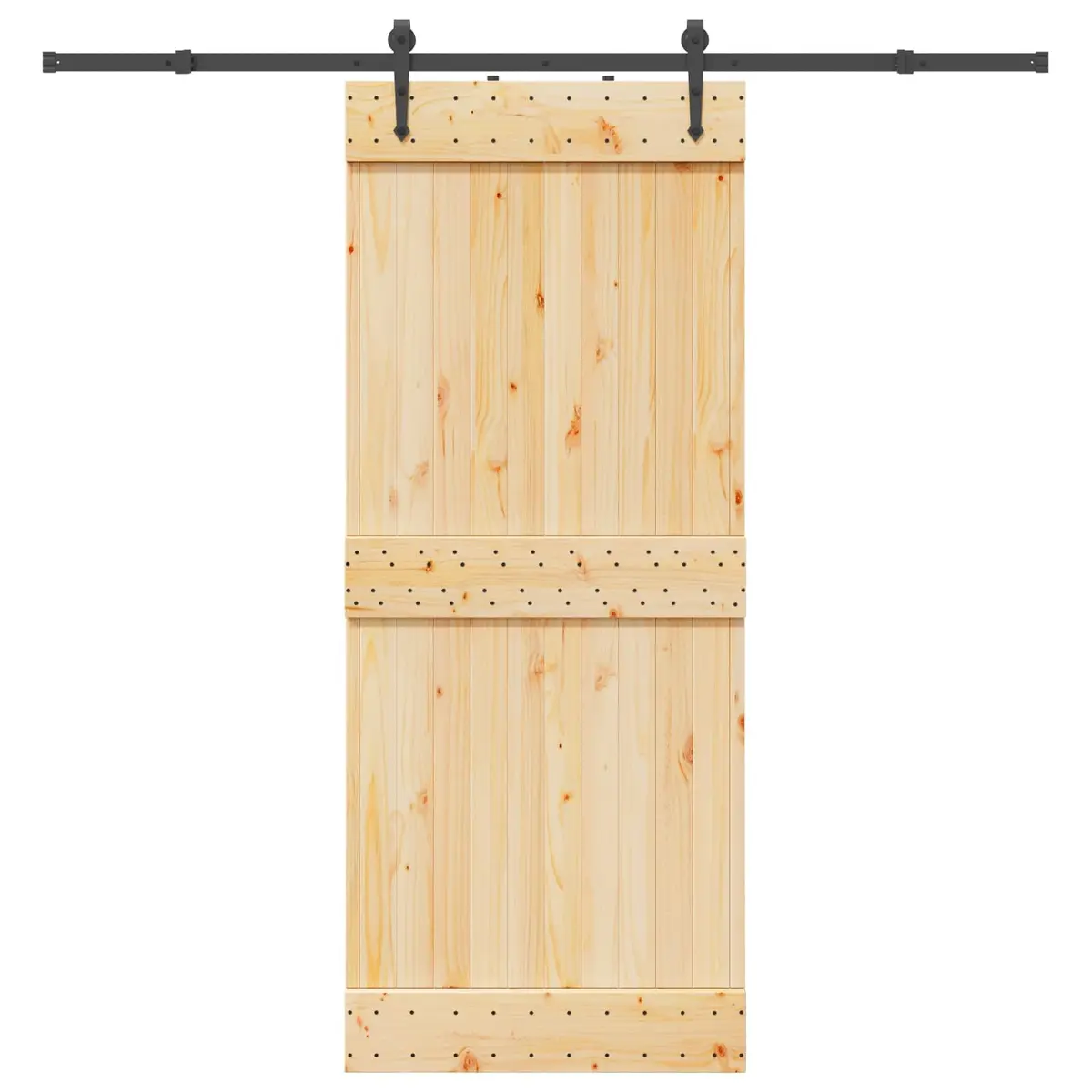 Sliding Door Pine Wood Frame 85 x 210 cm Brown Black Track
