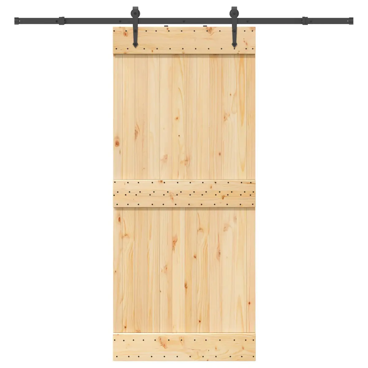 Sliding Door Pine Wood Natural Brown Black 90 x 210 cm Modern Space-Saving Room Divider
