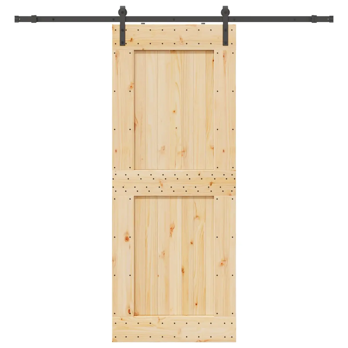 Sliding Door Natural Pine Wood Frame 90x210cm Black Steel Track Modern