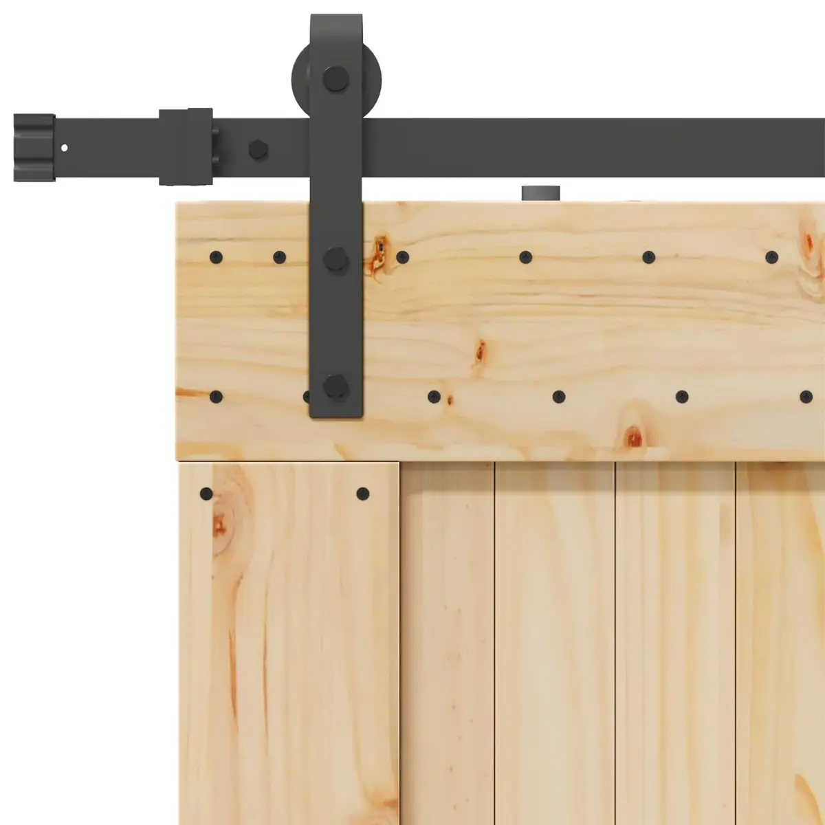 Sliding Door Natural Pine Wood Frame 90x210cm Black Steel Track Modern