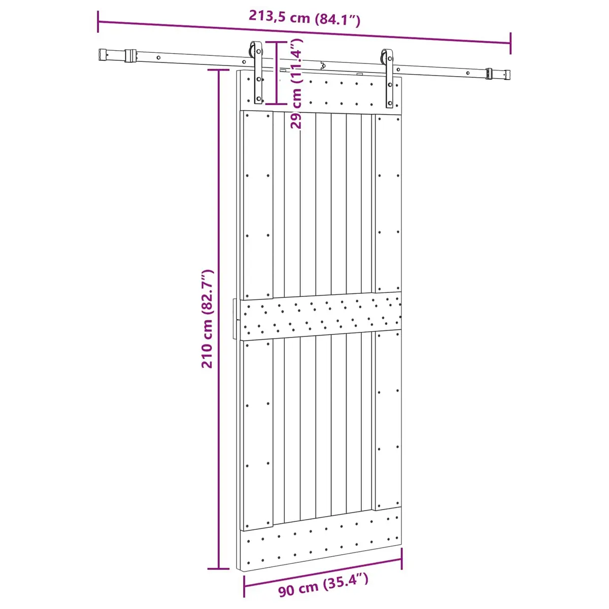Sliding Door Natural Pine Wood Frame 90x210cm Black Steel Track Modern