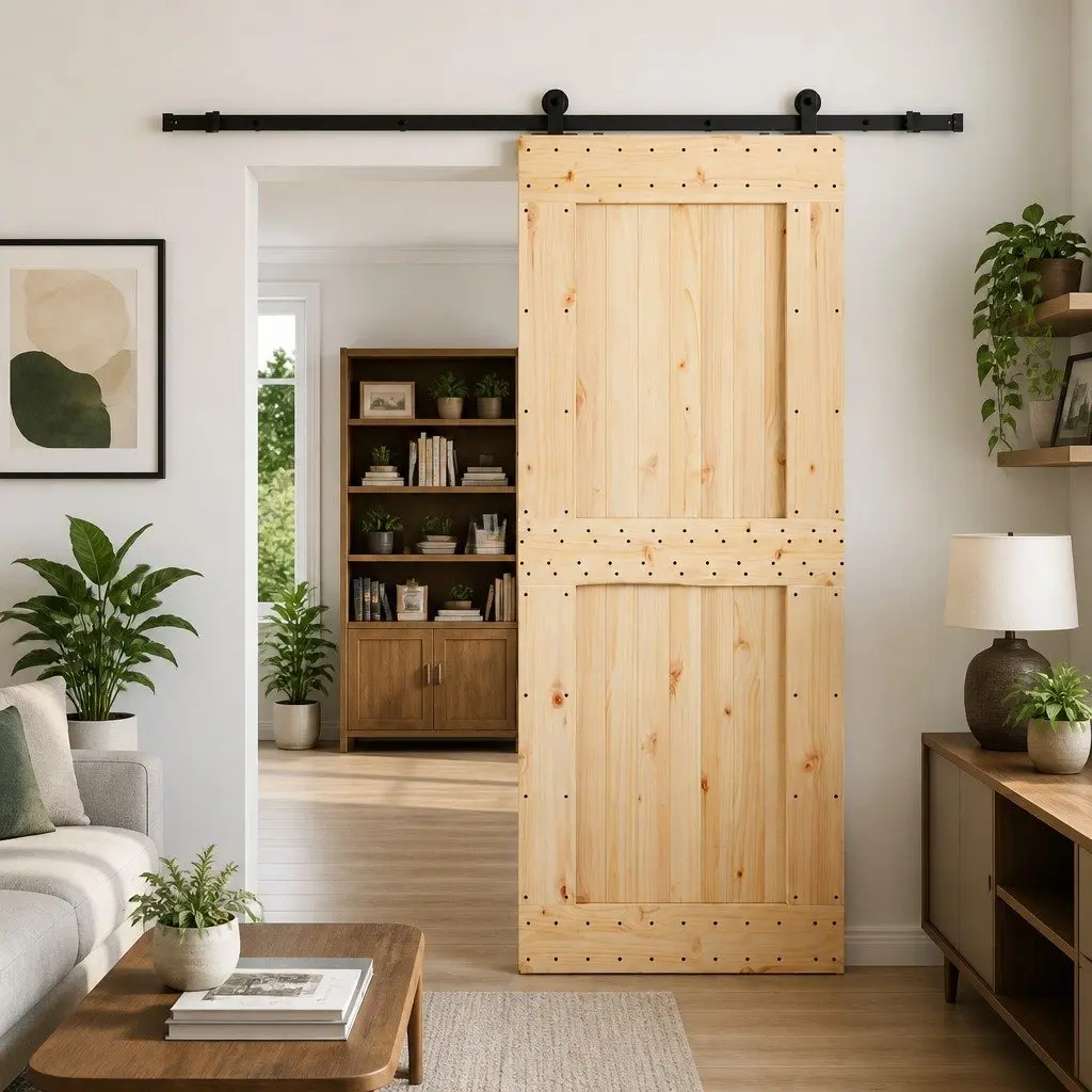 Sliding Door Pine Wood Steel Track 90 cm Brown Black