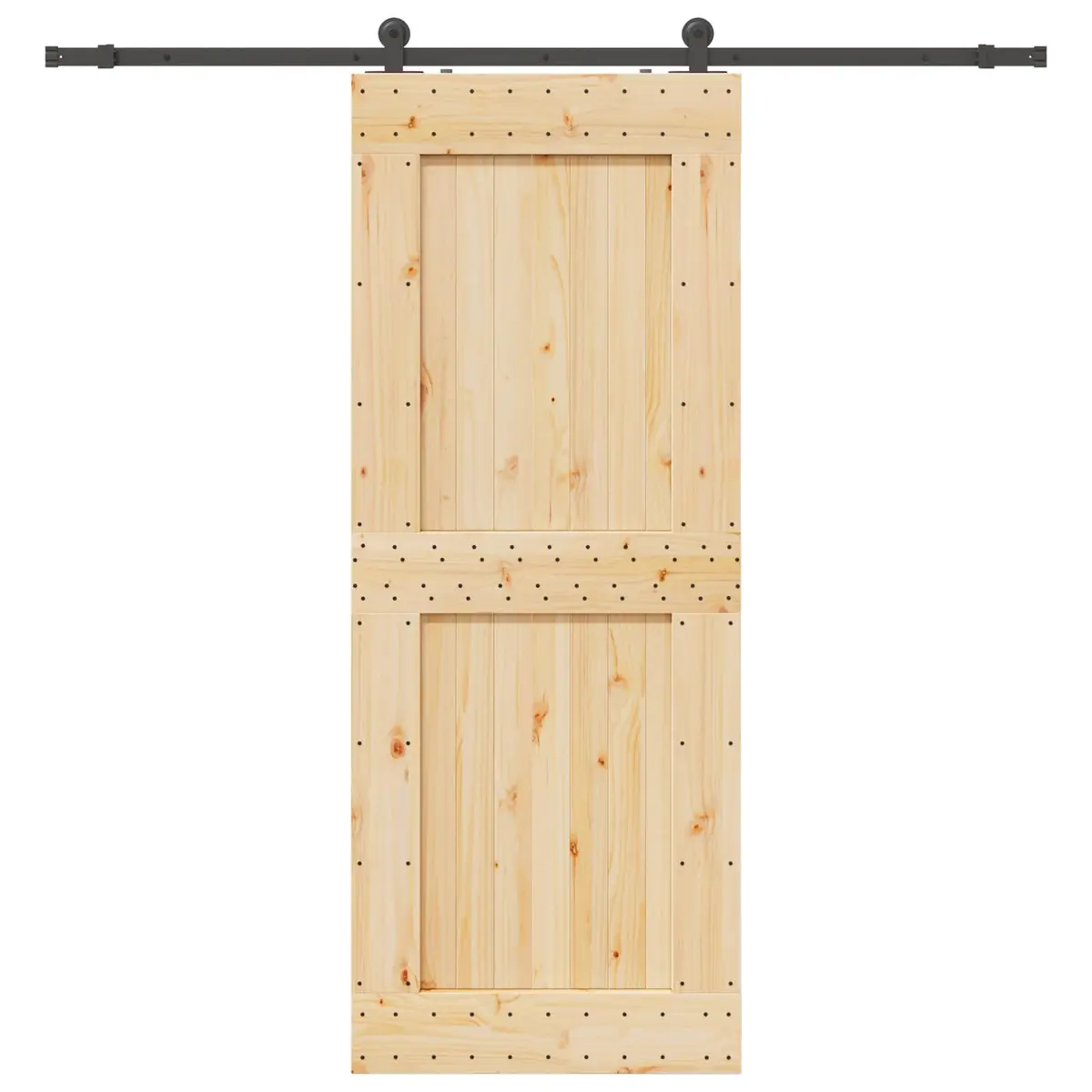 Sliding Door Pine Wood Steel Track 90 cm Brown Black
