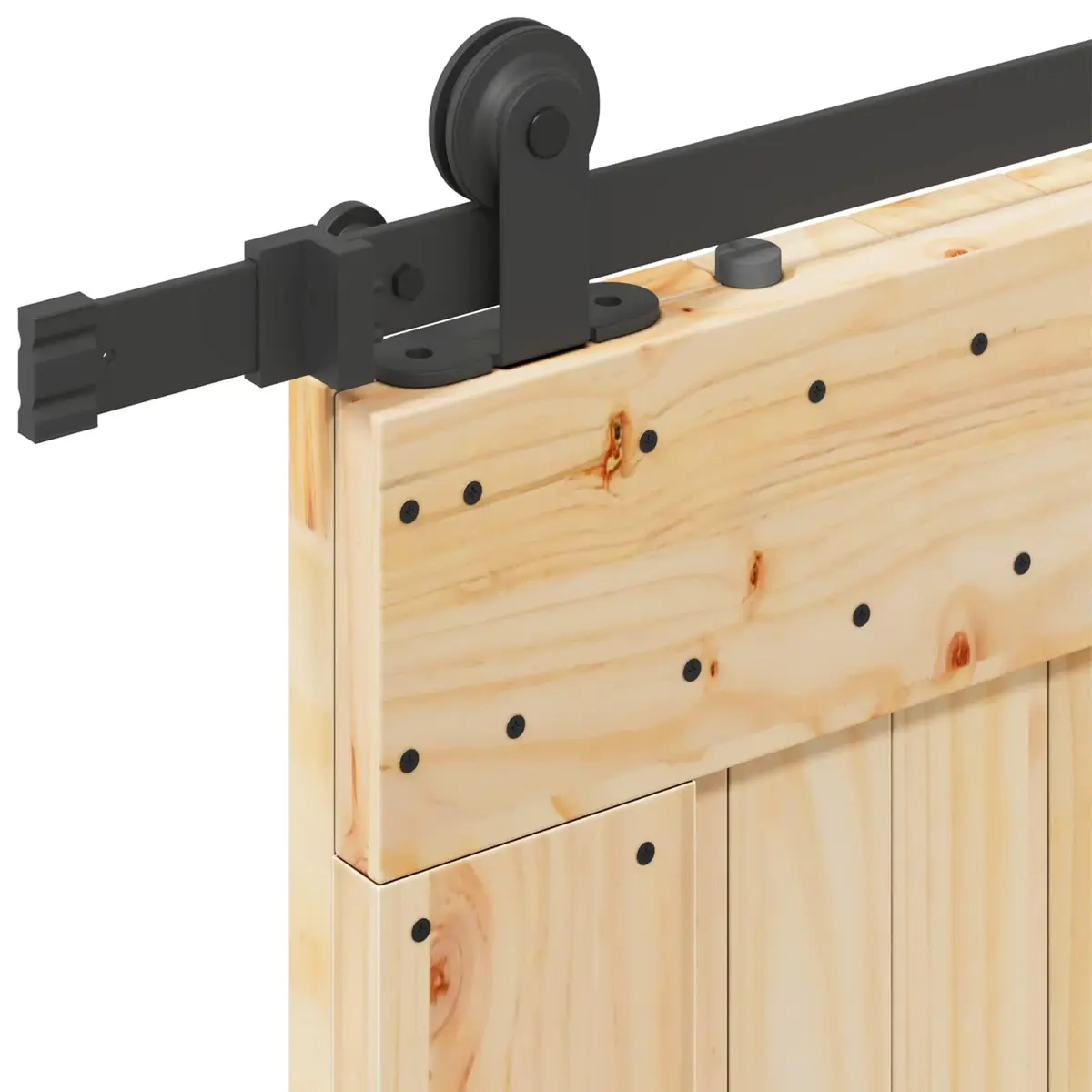 Sliding Door Pine Wood Steel Track 90 cm Brown Black