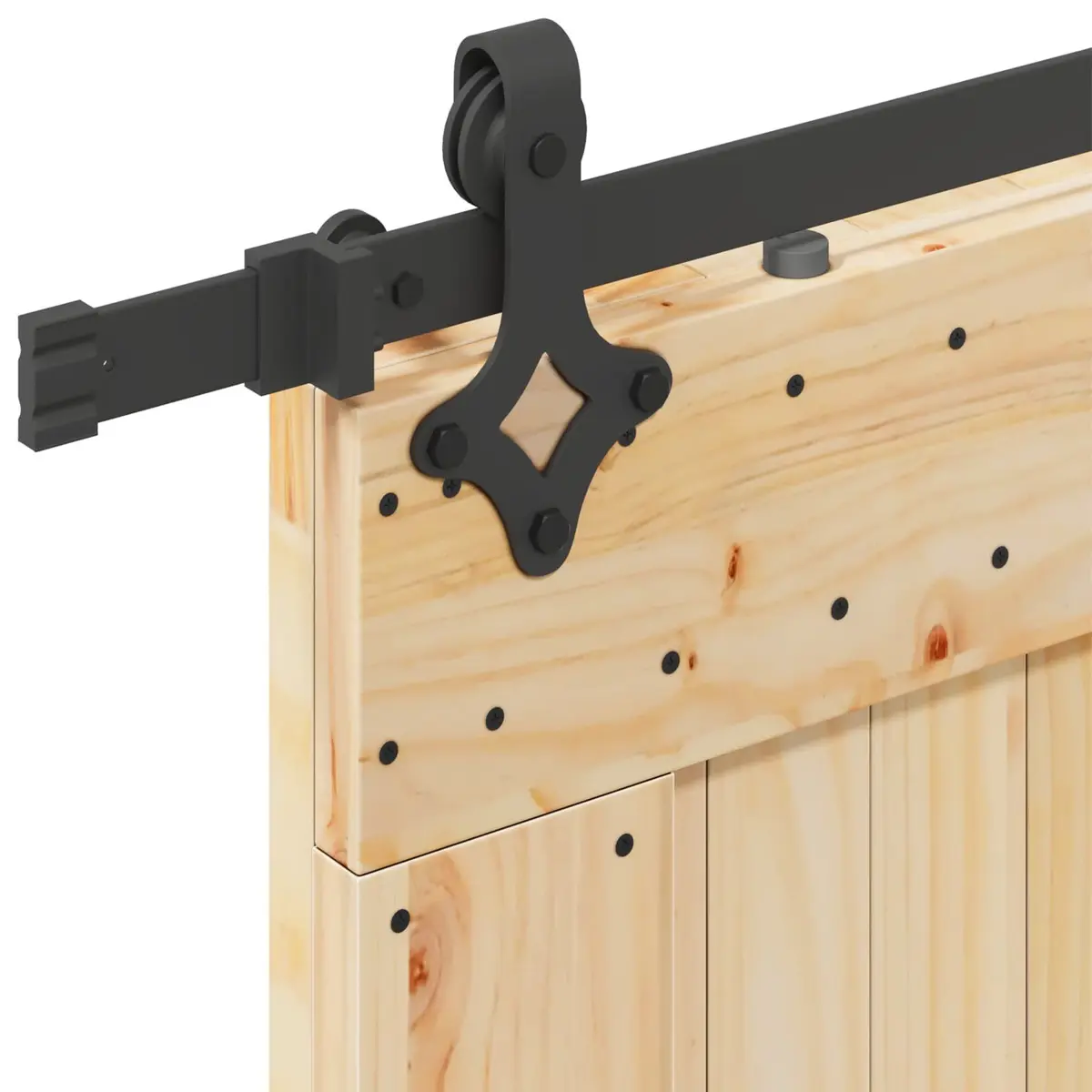 Sliding Door Natural Pine Wood Black Track 90 x 210 cm Modern Room Divider