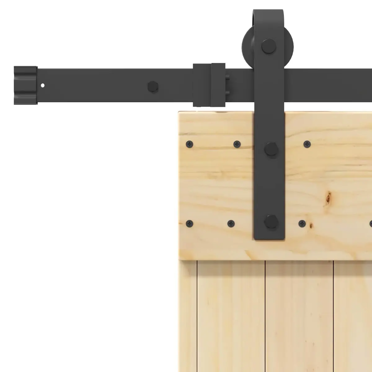 Sliding Door Solid Pine Wood Natural Black Steel Track 80x210cm