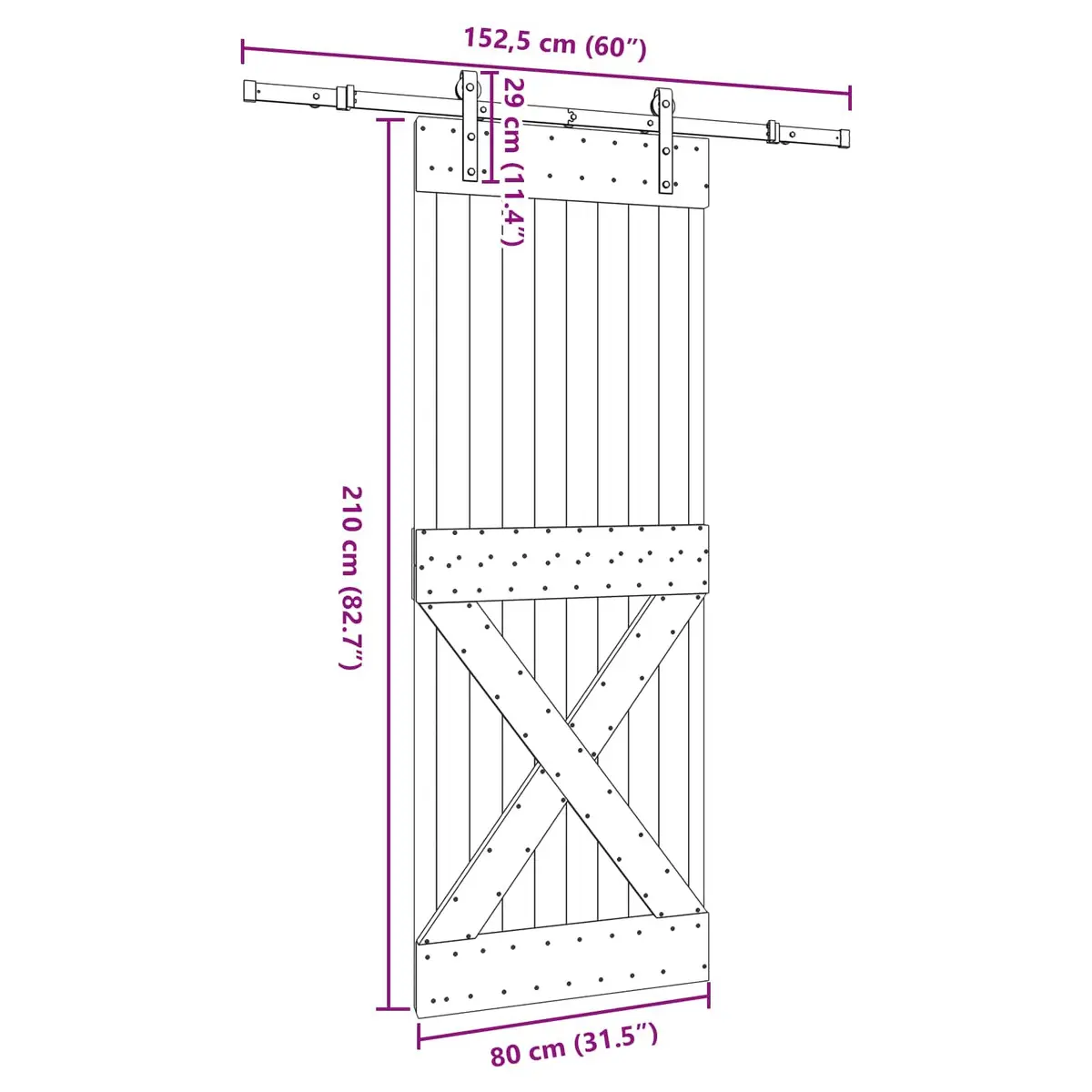 Sliding Door Solid Pine Wood Natural Black Steel Track 80x210cm