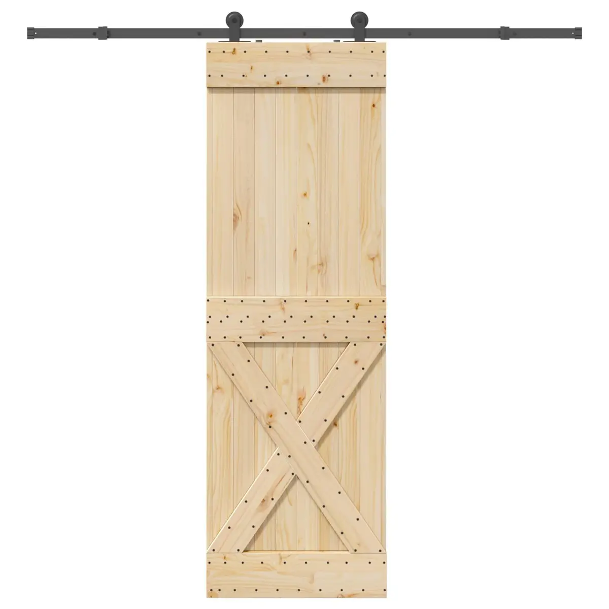 Sliding Door Natural Pine Wood Black Steel Track Space-Saving Modern Interior