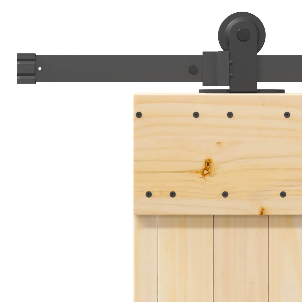 Sliding Door Natural Pine Wood Black Steel Track Space-Saving Modern Interior