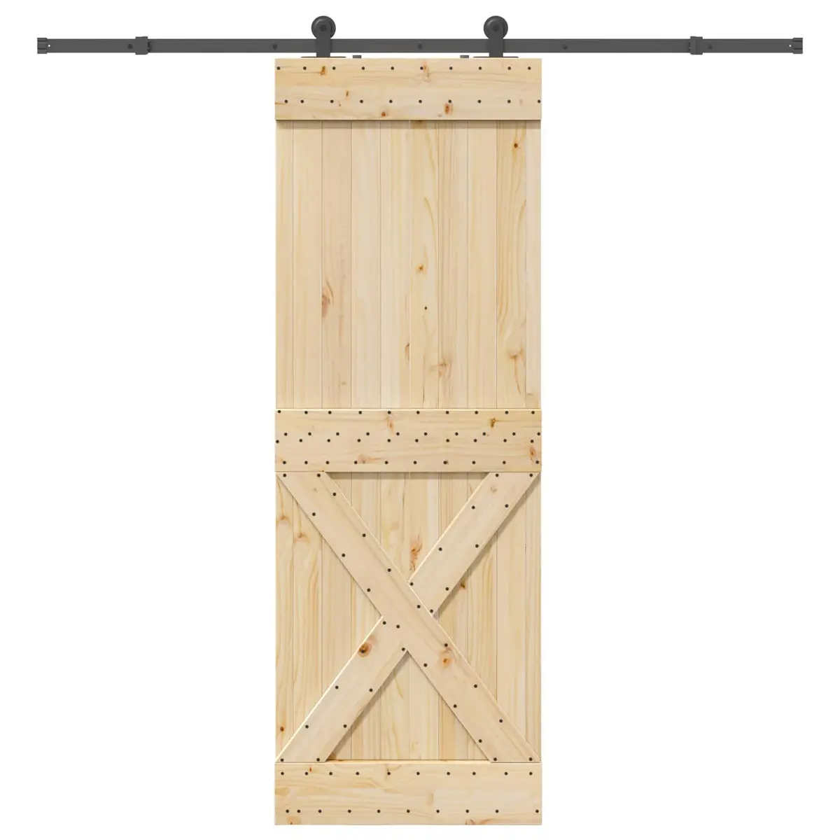 Sliding Door Natural Wood 80x210cm Black Track Modern Space-Saving Room Divider
