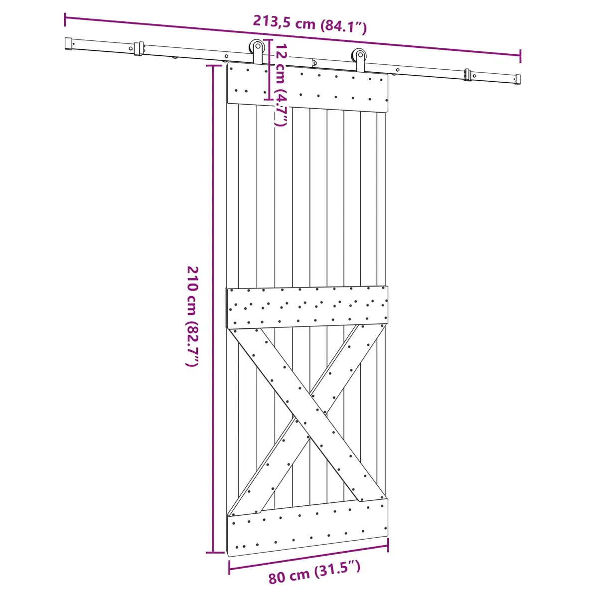 Sliding Door Natural Wood 80x210cm Black Track Modern Space-Saving Room Divider