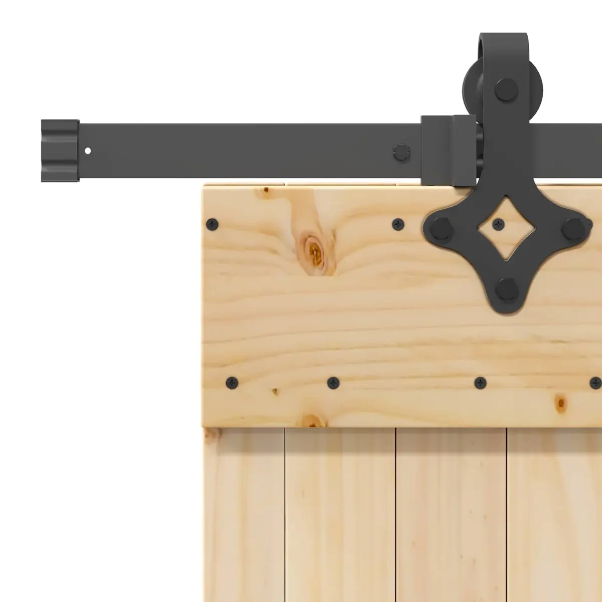 Sliding Door 70x210cm Natural Pine Wood Frame Black Steel Track Modern Interior