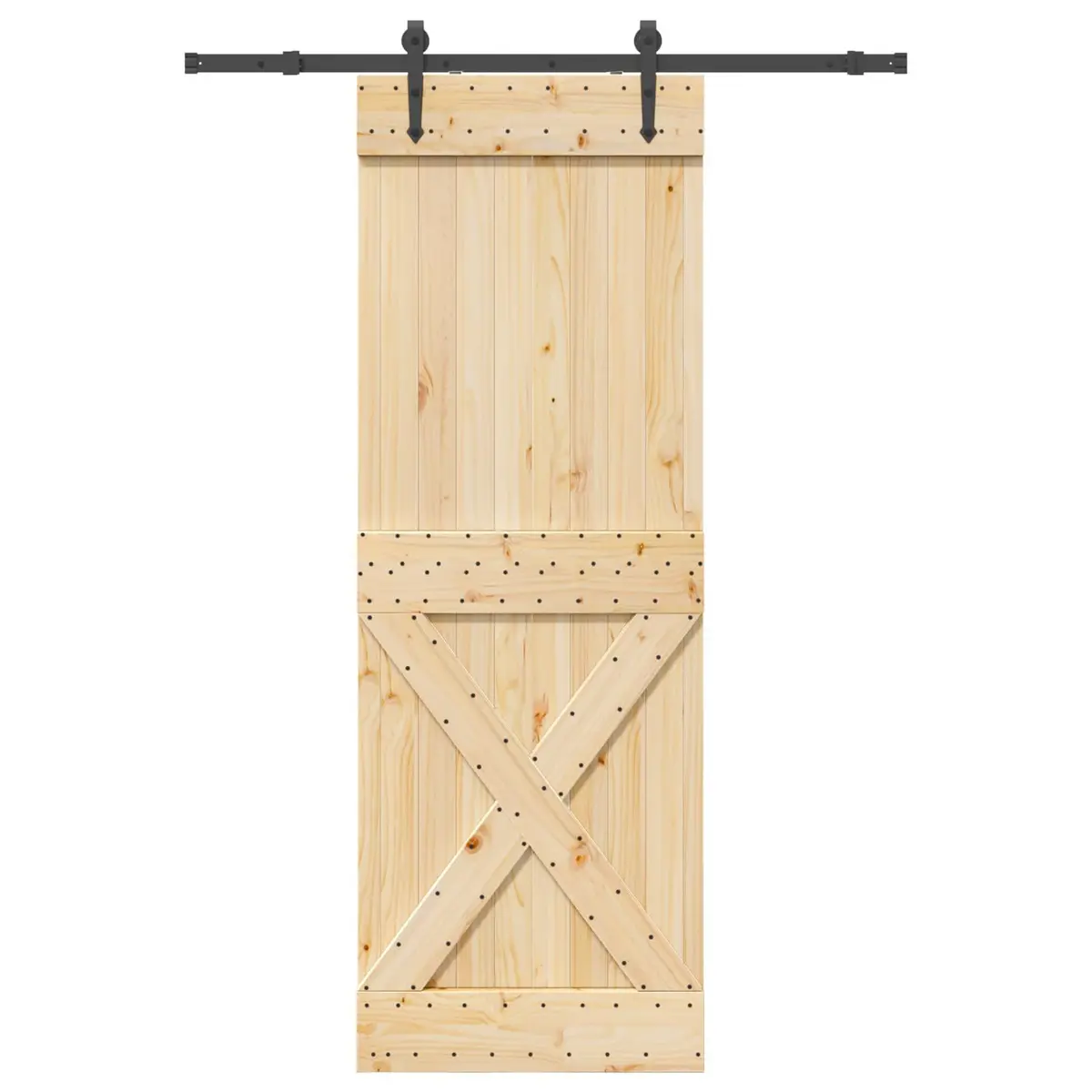 Sliding Door Solid Pine Wood 80 cm x 210 cm Brown with Black Powder-Coated Steel Track Modern Room Divider
