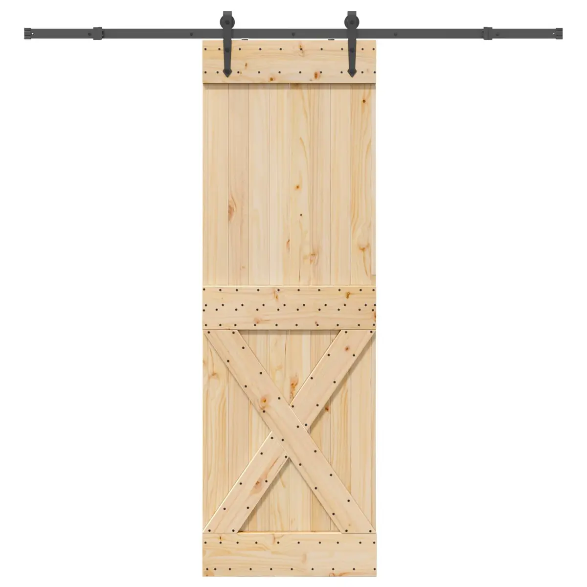 Sliding Door Pine Wood Steel Track 70x210cm Brown