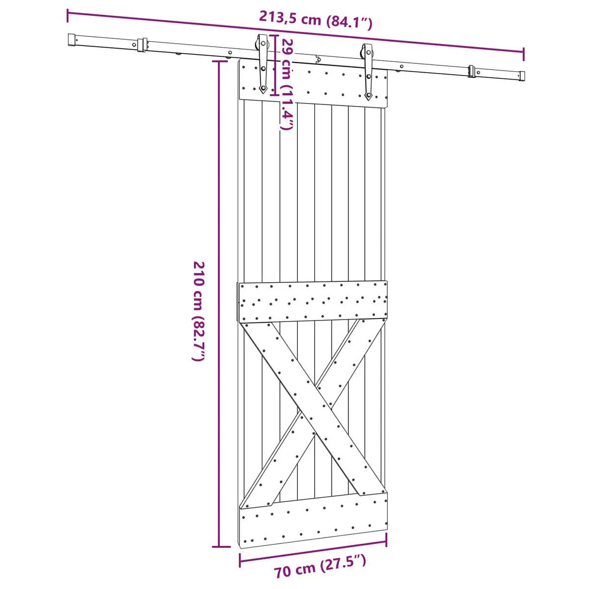 Sliding Door Pine Wood Steel Track 70x210cm Brown