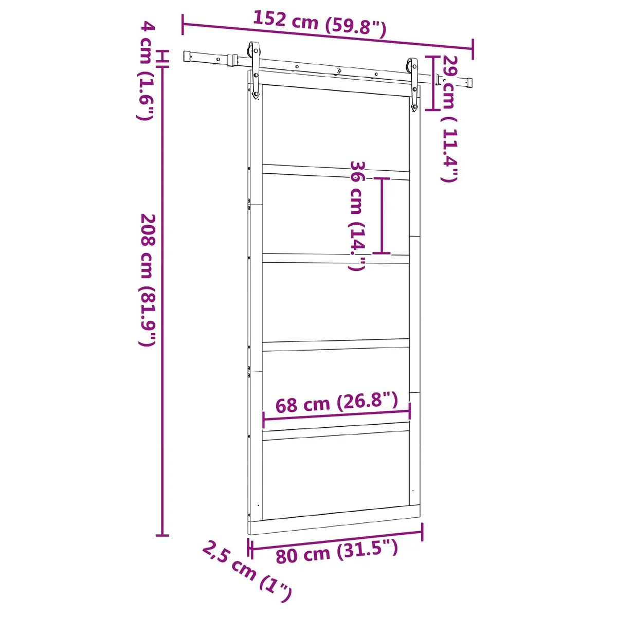 Sliding Door Solid Pine Wood 80 x 208 cm Brown Top Track Mechanism