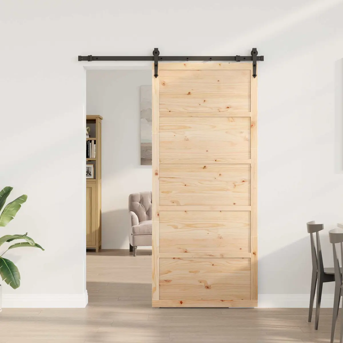 Sliding Door Solid Pine Wood 80 x 208 cm Brown Top Track Mechanism