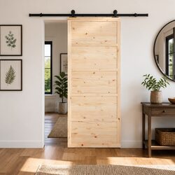 Sliding Door Natural Solid Pine Wood 100 x 208 cm Space-Saving Interior Room