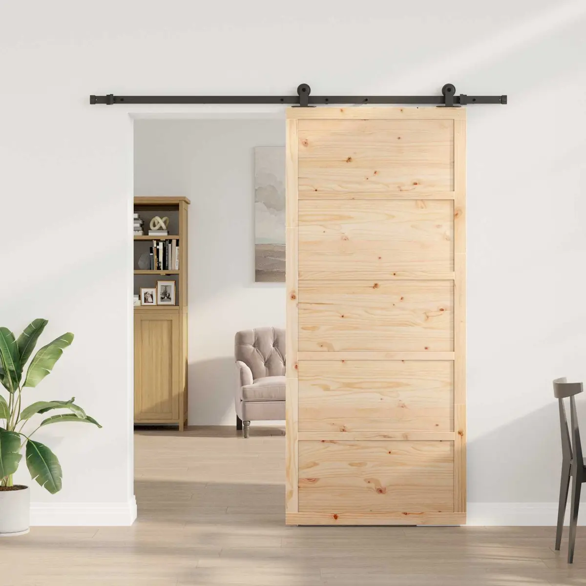Sliding Door Natural Solid Pine Wood 100 x 208 cm Space-Saving Interior Room