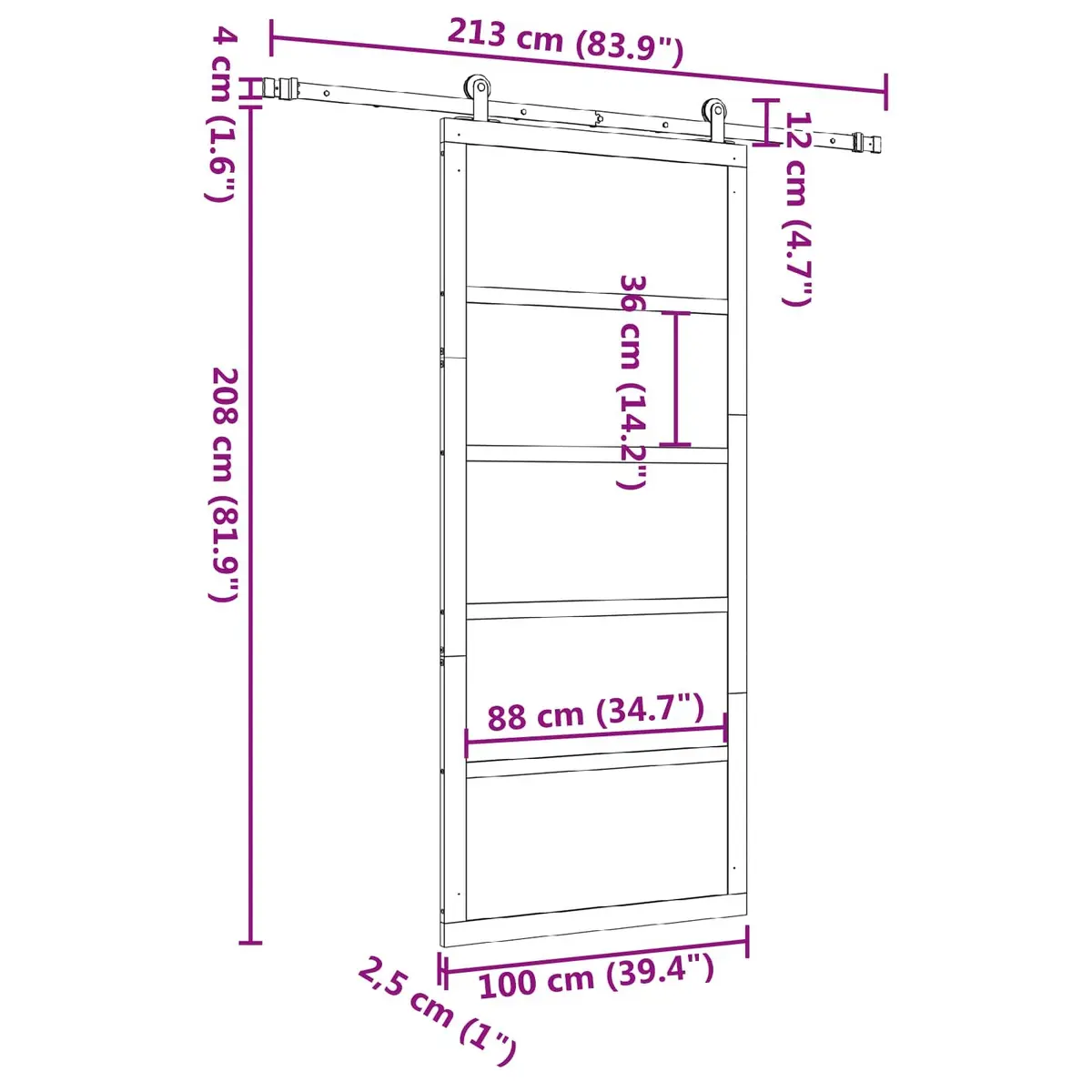 Sliding Door Brown 100 x 208 cm Solid Pine Wood with Top-Mounted Powder-Coated Steel Track