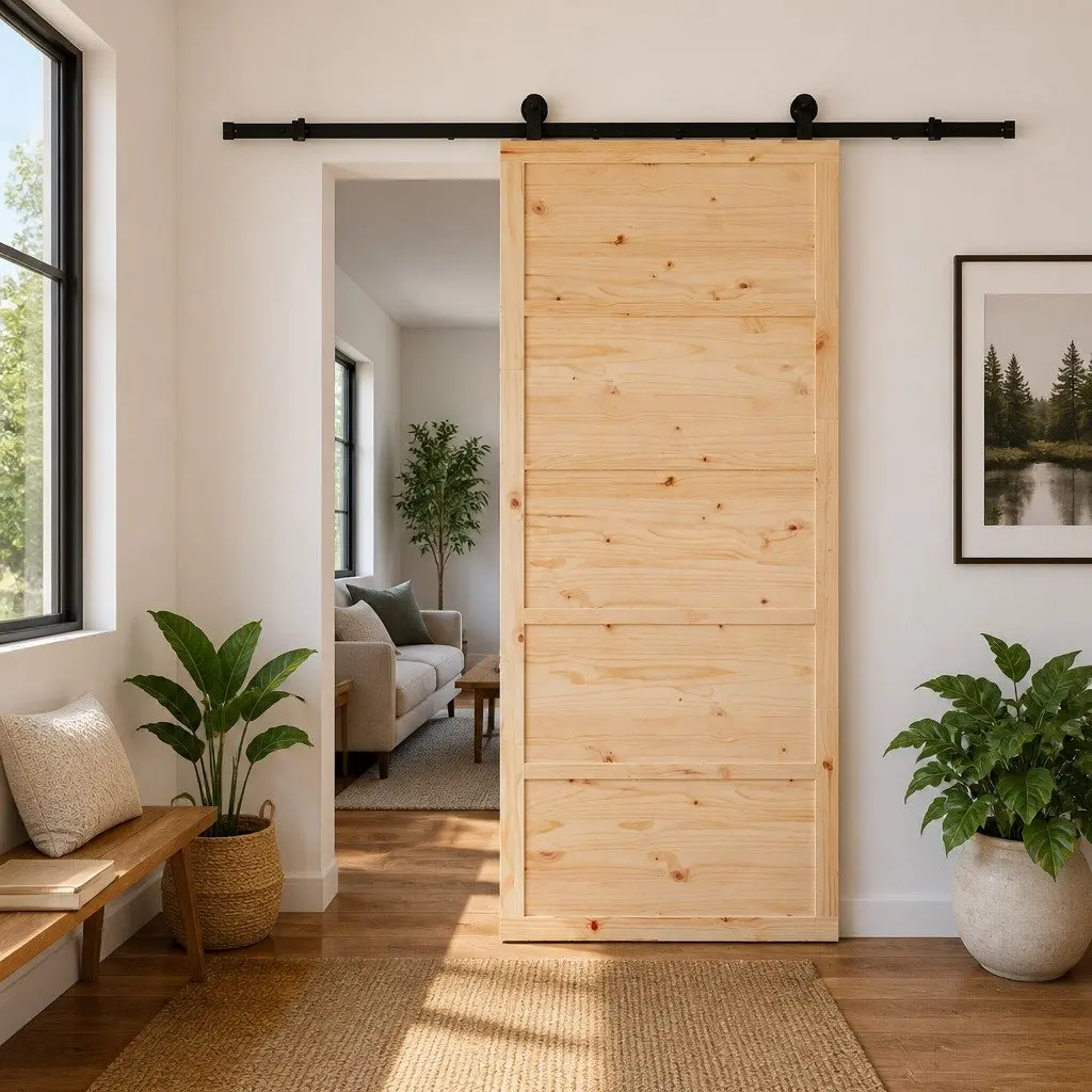 Solid Pine Wood Sliding Door 90 x 208 cm Natural Brown Modern Interior Room Divider