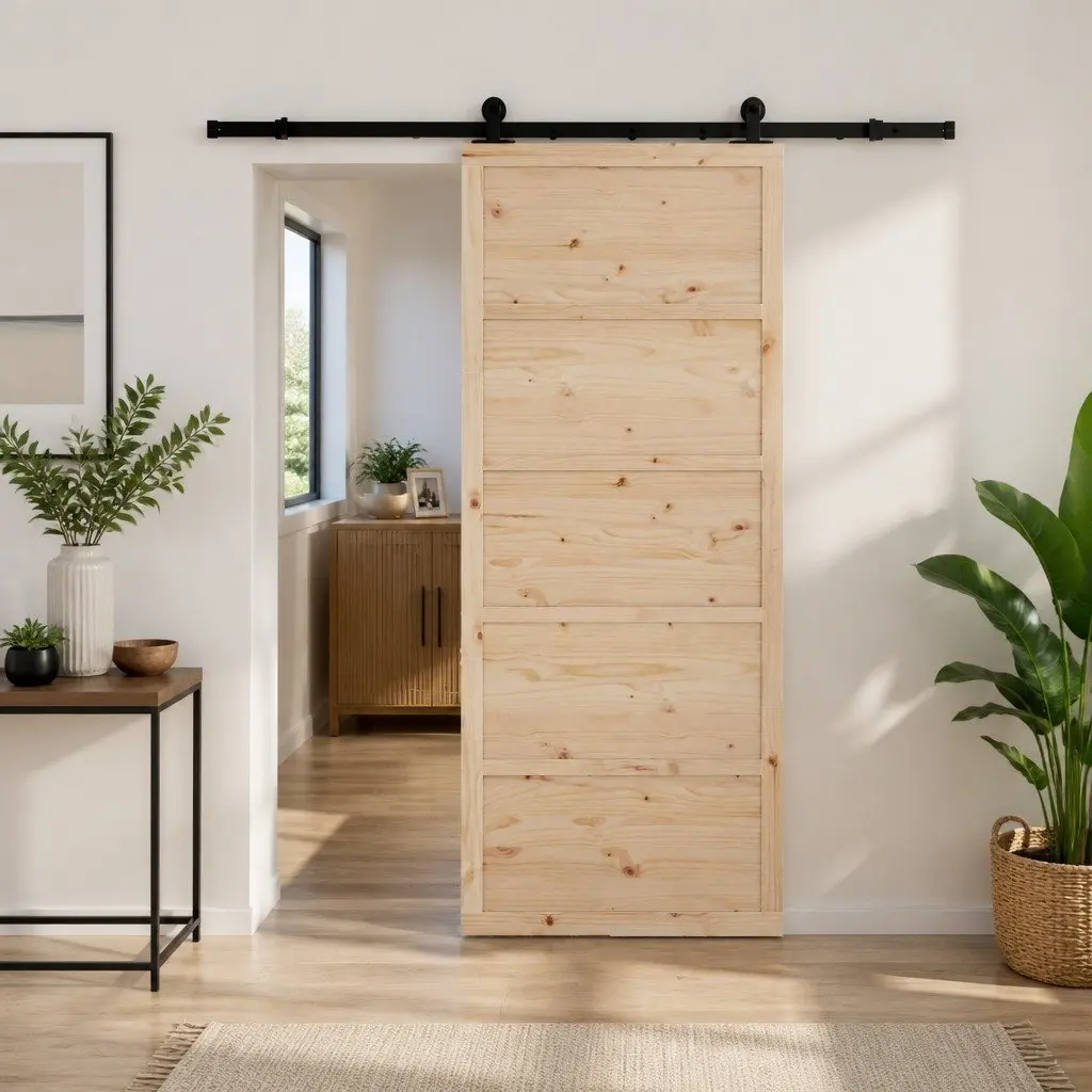 Sliding Door 80 x 208 cm Natural Solid Pine Wood Top Track Modern Space-Saving