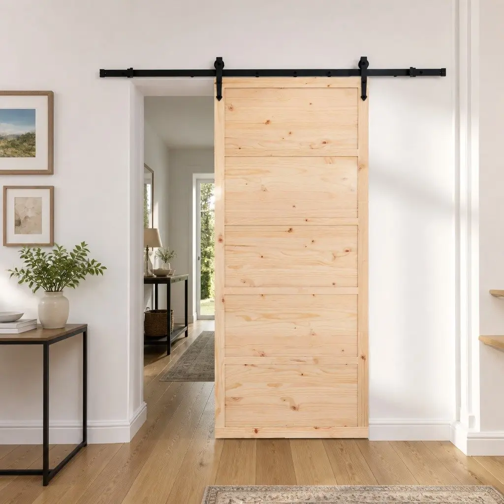 Sliding Door Solid Pine Wood 80 x 208 cm Natural Brown Modern Room Divider