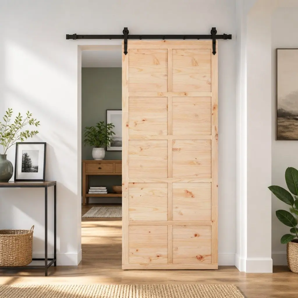Sliding Door Solid Pine Wood 80 x 208 cm Brown Modern Interior Room Divider