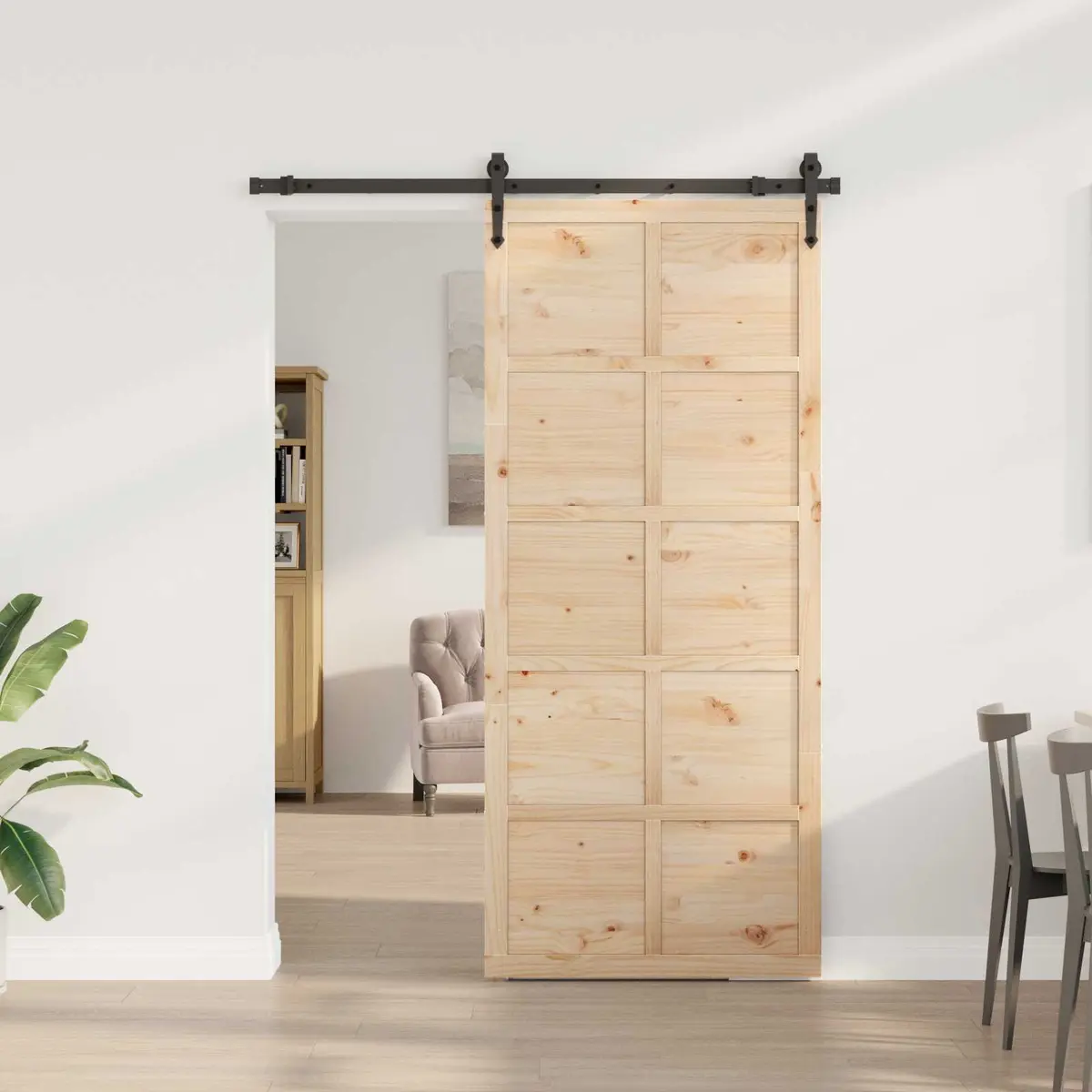 Sliding Door Solid Pine Wood 80 x 208 cm Brown Modern Interior Room Divider