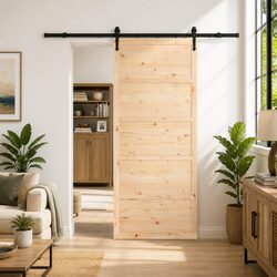 Sliding Door 90 x 208 cm Solid Pine Wood Natural Brown Interior Room Divider