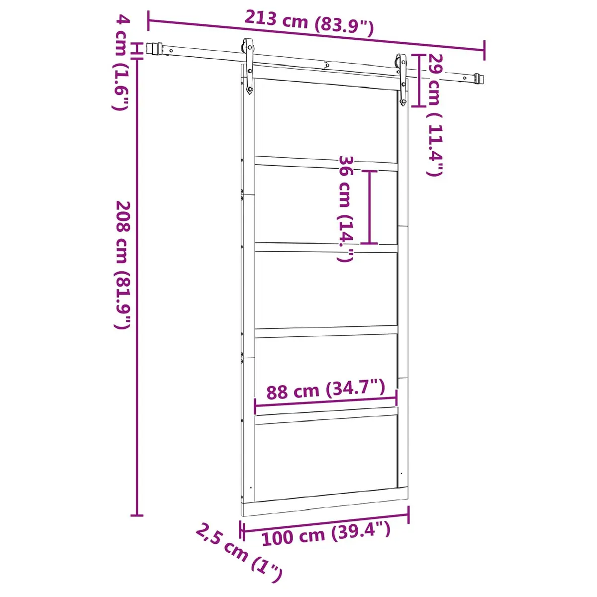 Solid Pine Sliding Door for Home Use 100 x 208 cm