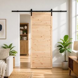 Sliding Door Natural Solid Pine Wood 100 x 208 cm Modern Interior Space Saver